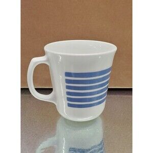 Corelle Corning Ware Periwinkle Rainbow Stripe Tea Coffee Cup Mug White Blue Vtg